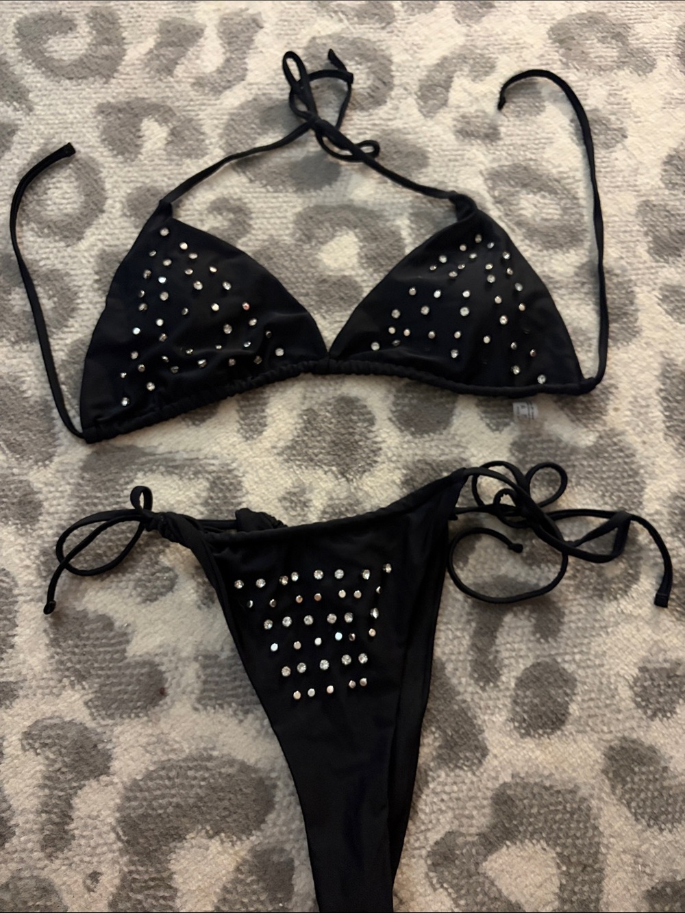 SHEIN Black Studded Triangle Tie-Side Bikini